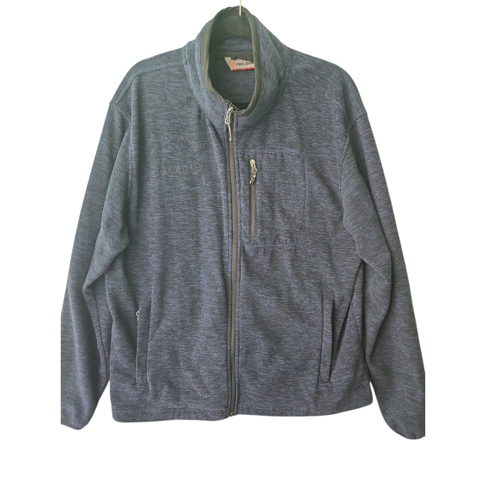Free Country Mens Fleece Jacket Full‎ Zip Pockets Size L Blue Heathered